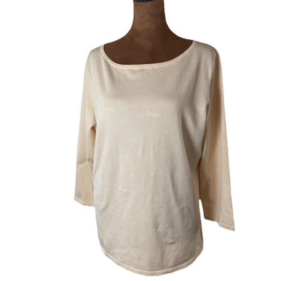 Lauren Ralph Lauren Tops - Lauren Ralph Lauren Cream 3/4 Sleeve Boatneck Silk Nylon Top Women’s Size Large